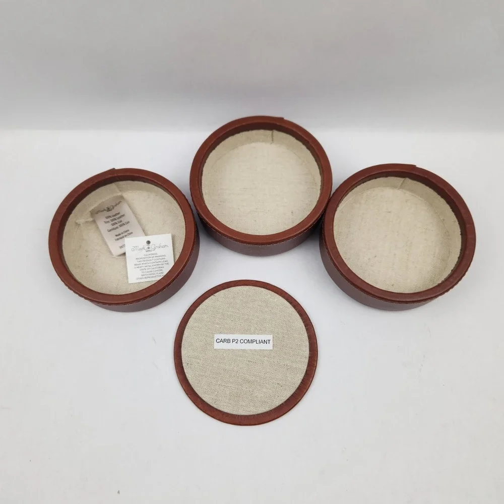 Mark Graham Leather Travel Jewelry Watch Round Storage‎ Container 3 Compartments